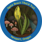 Agate Beach collectible sticker featuring a flower and fungi