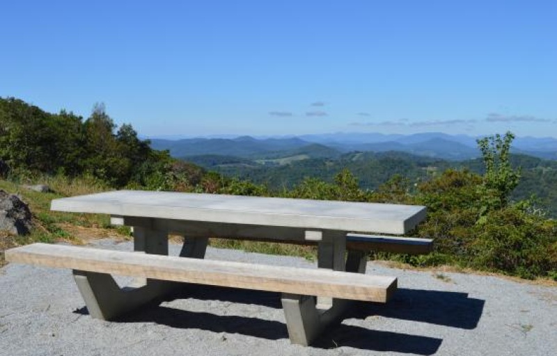 Picnic table with mountain view