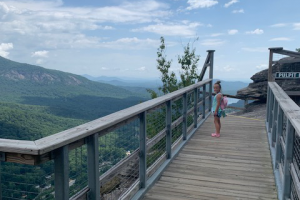 Charlee on one of the many Chimney Rock staircases