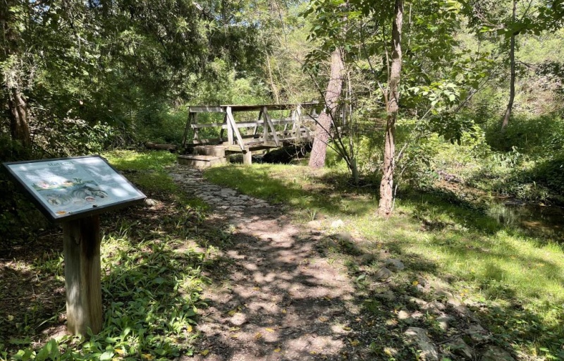 Marl Creek Trail with sign and bridge
