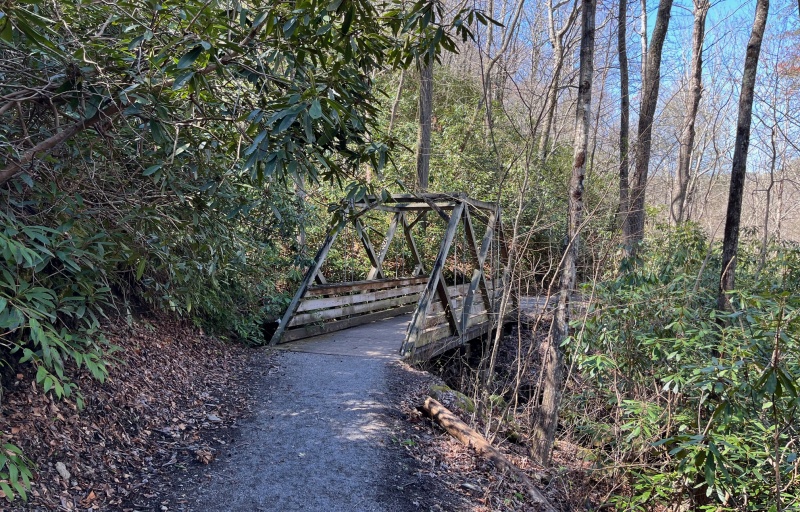 Trail with old trestle bridge