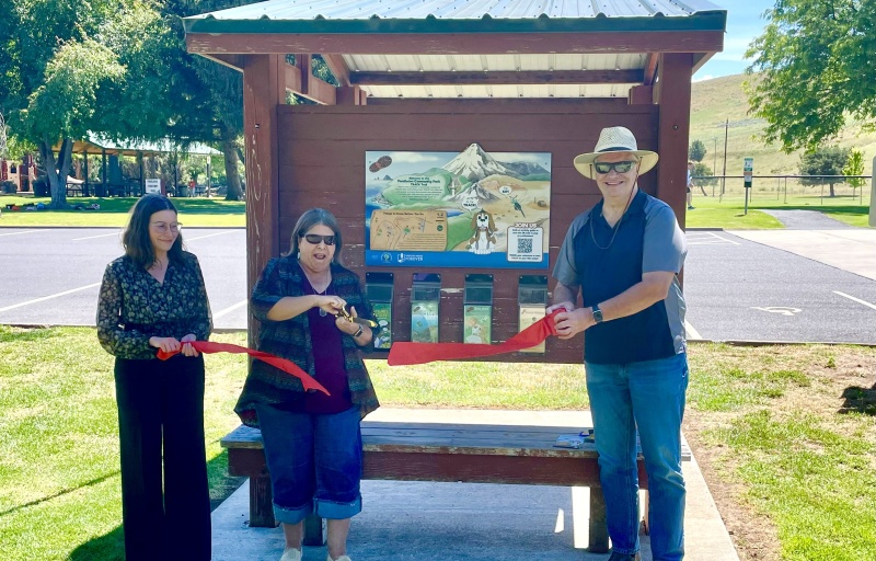 Cutting the ribbon at the Pendleton Grand Opening