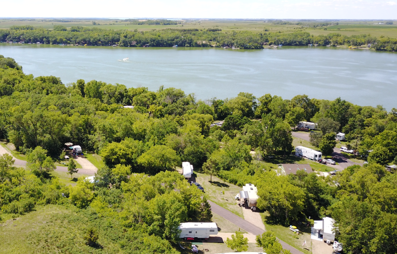 Aerial image from a drone showing the lake in the background