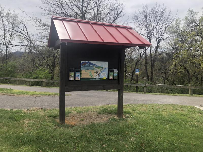 Trailhead kiosk at the Lick Run Greenway Trailhead kiosk at the Lick Run Greenway