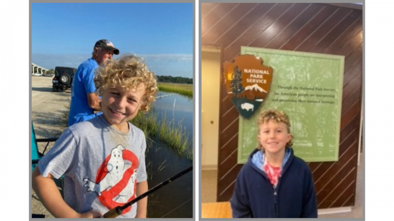 Photos of Ryder fishing and visiting a National Park