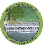 Official Track Trail sticker for Sesquicentennial State Park featuring the CCC Spillway.