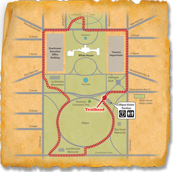 Map showing TRACK Trail Path through President's Park