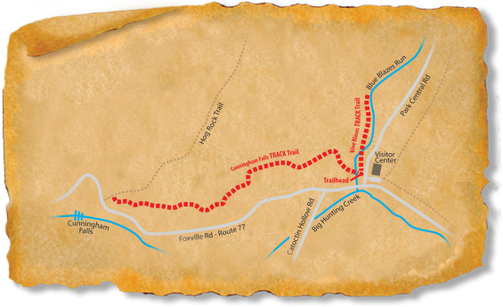 Map of TRACK Trail through Catoctin's Blue Blazes and Falls trails