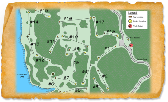 Map of Richmond Lake Recreation Area Disc Golf Course