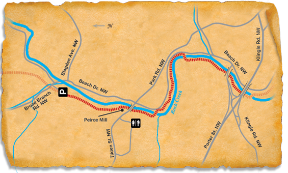 Map showing TRACK Trail path through Rock Creek Park