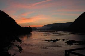 Rocky river at sunset