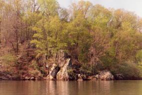 Large rock jutting out into the lake