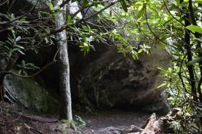 Large overhanging boulder