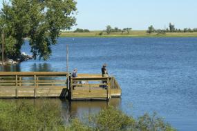 Family fishing at the dock