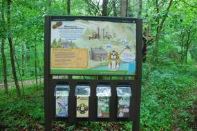Trailhead sign with four brochures
