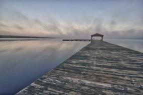 Long view down a dock on Singletary Lake