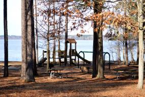 Playground next to lake