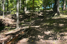 an uphill hike on a dirt trail through this section