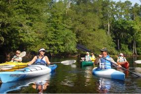 Group of kayakers on the river