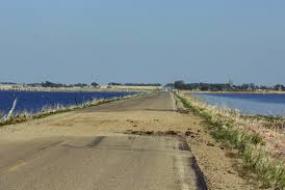 Road crossing the lake