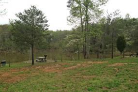 Picnic area next to pond