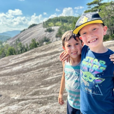 Jackson and Cooper atop Stone Mountain State Park, NC