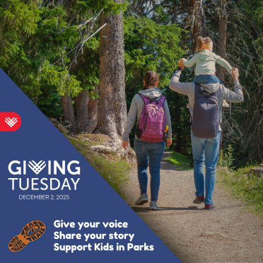 Giving Tuesday Cover photo of a family of three on a hike