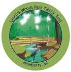 Lynch's Woods collectible sticker featuring a bird in the creek standing in front of a bridge