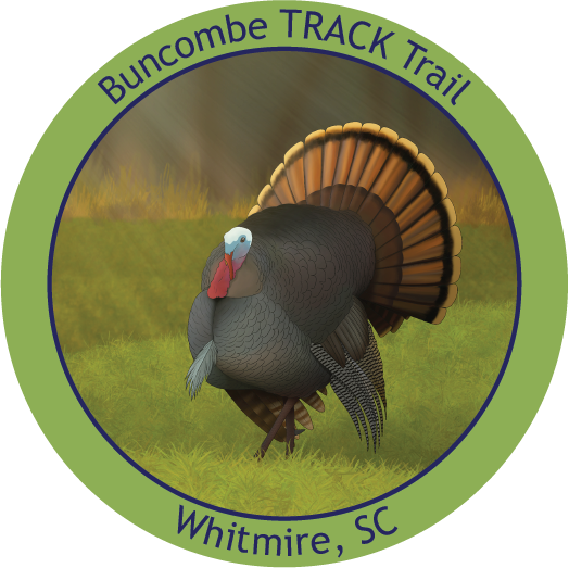 Buncombe Trail Sticker, turkey with rolling hills in the background